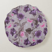 すみれ色の振鈴およびピンクの蝶パターン ラウンドクッション (裏面)