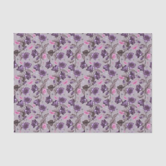 すみれ色の振鈴およびピンクの蝶パターン 薄葉紙 (正面)
