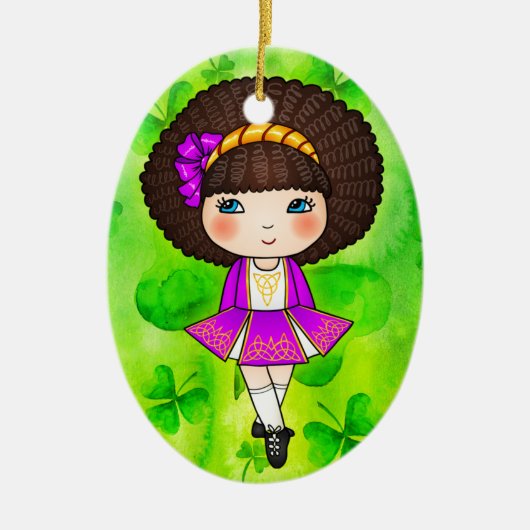 すみれ色の服のアイルランドのダンサー セラミックオーナメント (正面)