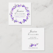 すみれ色の水彩画のバラのリースの名刺 スクエア名刺 (正面/裏面)