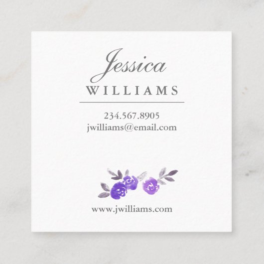 すみれ色の水彩画のバラのリースの名刺 スクエア名刺 (裏面)
