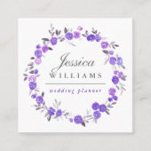 すみれ色の水彩画のバラのリースの名刺 スクエア名刺 (正面)