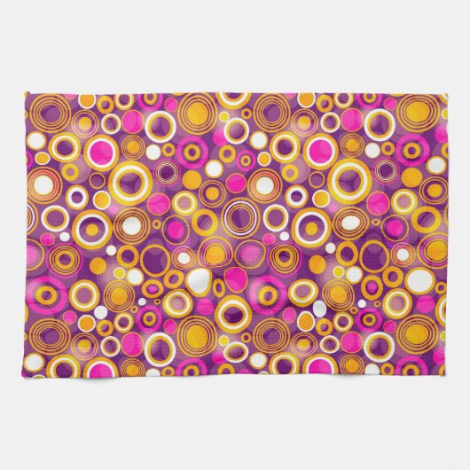 すみれ色の水玉模様パターン キッチンタオル (横)