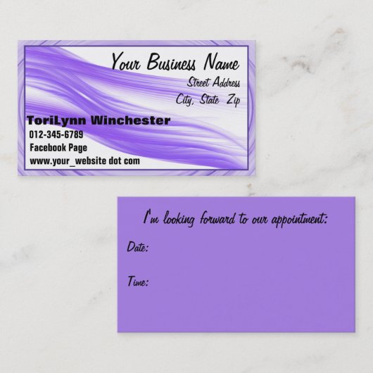 すみれ色の流れる縞および螺線形のボーダー 予約カード (正面/裏面)