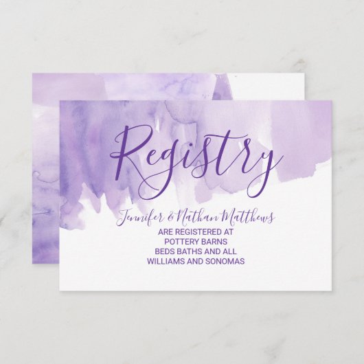すみれ色の紫色の水彩画のしぶきのギフト登録 エンクロージャーカード (正面/裏面)