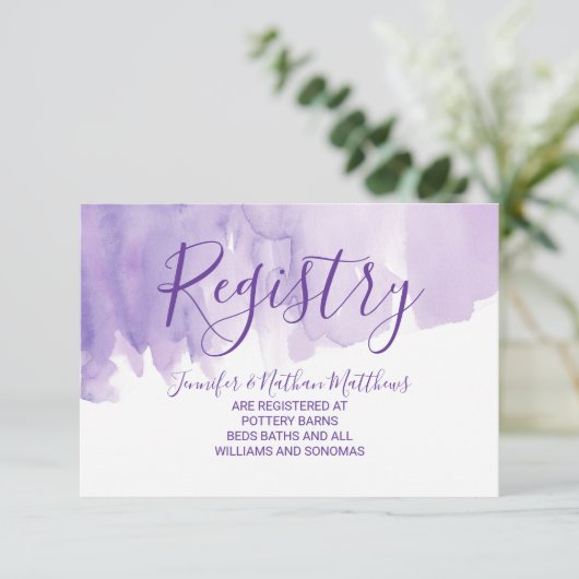 すみれ色の紫色の水彩画のしぶきのギフト登録 エンクロージャーカード (スタンド正面)