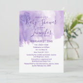 すみれ色の紫色の水彩画のしぶきのベビーシャワー 招待状 (スタンド正面)