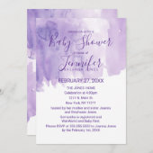 すみれ色の紫色の水彩画のしぶきのベビーシャワー 招待状 (正面/裏面)