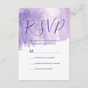 すみれ色の紫色の水彩画のしぶきRSVP 出欠カード