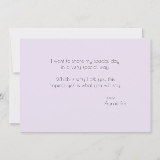 すみれ色の芍薬の花  私のフラワーガールになってくれる？ 招待状 (裏面)