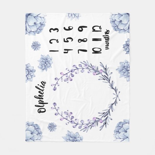 すみれ色の花のベビーのマイル標石 フリースブランケット (正面)