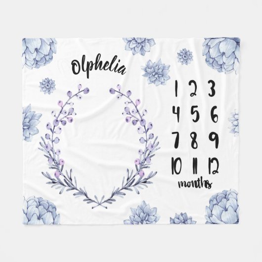 すみれ色の花のベビーのマイル標石 フリースブランケット (正面(横))