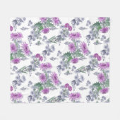 すみれ色の菊、水彩 フリースブランケット (正面(横))