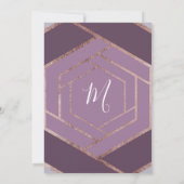 すみれ色の薄紫の紫色のバラの金ゴールドの六角形の結婚式 招待状 (裏面)