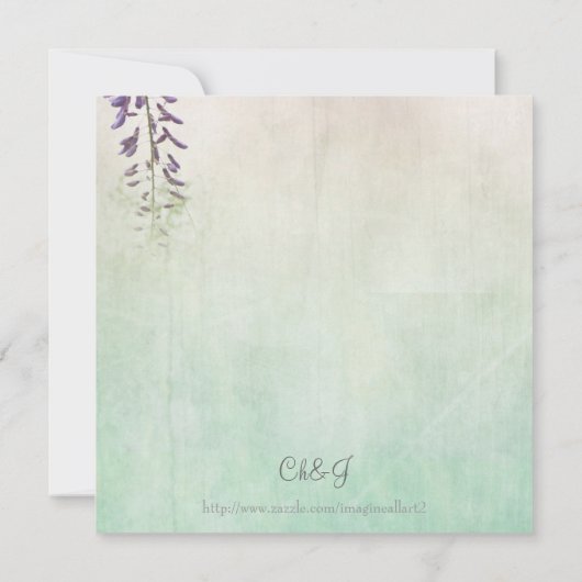 すみれ色の藤の名前入りな結婚式招待状 招待状 (裏面)