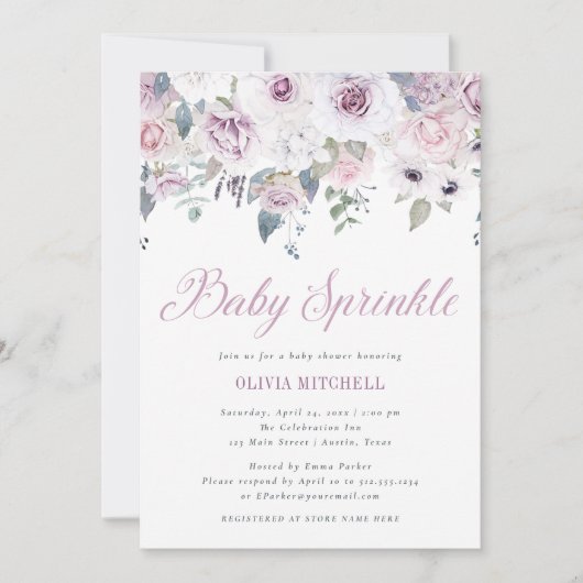 すみれ色の赤面|の花のベビーは振りかけます 招待状 (正面)