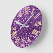 すみれ色の金ゴールドのグリッターきらめく金属ローマのNumers ラウンド壁時計 (傾斜)