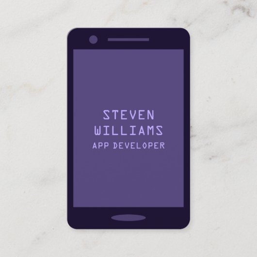 すみれ色モノトーンのな着色されたsmartphoneのフェイクな一見 名刺 (正面)