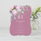 すももピンクの花の85歳誕生日パーティー招待状 招待状 (スタンド正面)