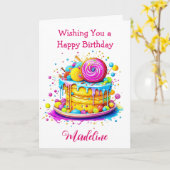 すりお洒落つきケーキパーソナライズされた誕生日 カード (黄色い花)