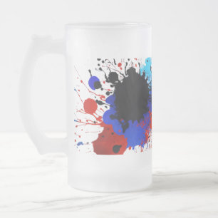 すりガラスのマグカップ16 oz -抽象芸術色のスプラッシュ フロストグラスビールジョッキ