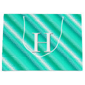 すりガラスストライプターコイズ – 白 ラージペーパーバッグ (正面)