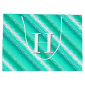 すりガラスストライプターコイズ – 白 ラージペーパーバッグ (裏面)