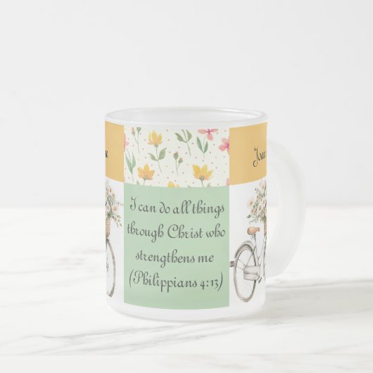 すりガラスパーソナライズされた製マグカップ – フローラ自転車 フロストグラスマグカップ (正面右)