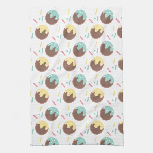 すり付きケーキポップ・アートのドーナツ振りかける甘いグルメ キッチンタオル (縦)