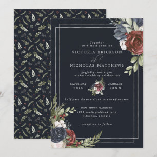 すり付き花模様 Winter Botanical 結婚's 招待状