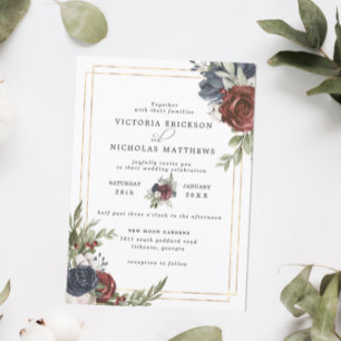 すり付き花模様 Winter Botanical 結婚's 招待状