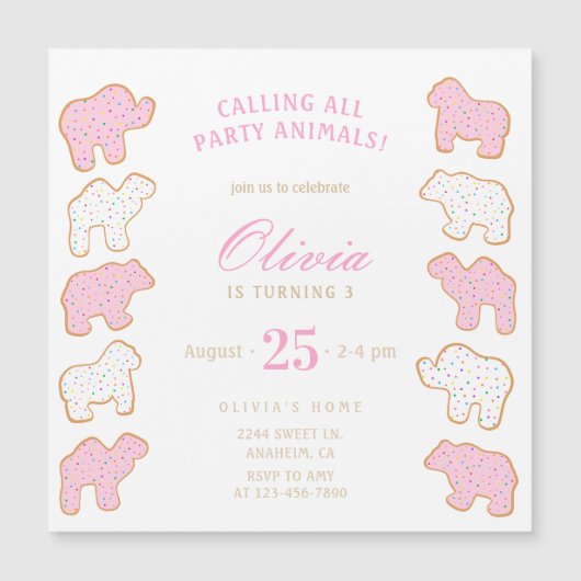 すり粉動物クッキー磁気招待状 (正面)