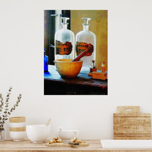 すり鉢とボトル付き杵 ポスター (キッチン)