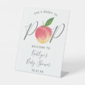 ～する準備ができていポップ・アートのる |ピーチ赤ちゃんシャワー歓迎サイン 台座サイン (正面)