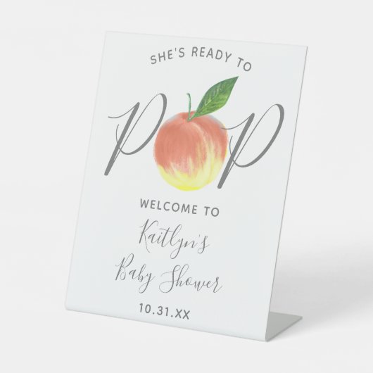 ～する準備ができていポップ・アートのる |ピーチ赤ちゃんシャワー歓迎サイン 台座サイン (正面)