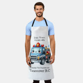 ~する準備ができて幸せな漫画の火転が車 エプロン (着用した状態)