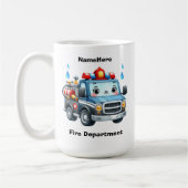 ～する準備ができて幸せな漫画の火転が車 コーヒーマグカップ (左)