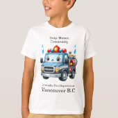 ~する準備ができて幸せな漫画の火転が車 Tシャツ (正面)