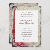 ずたずたに裂かれた赤いパリエッフェル塔の結婚式招待状 招待状 (正面/裏面)