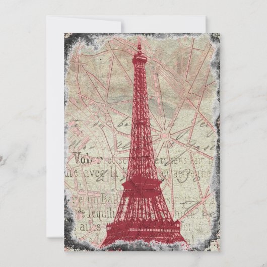 ずたずたに裂かれた赤いパリエッフェル塔の結婚式招待状 招待状 (裏面)
