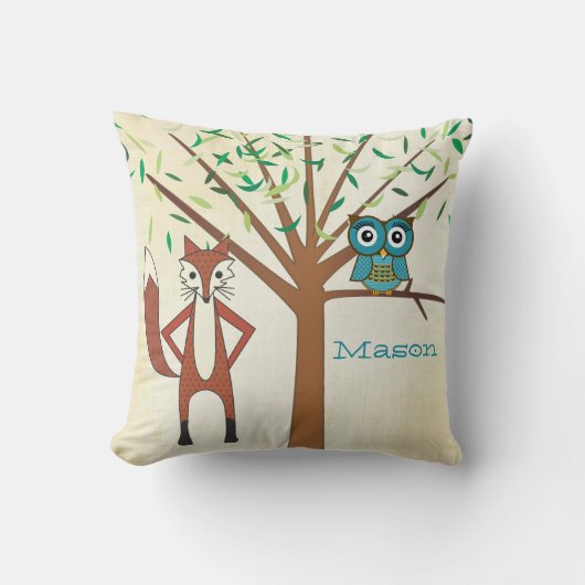 ずるいキツネとワイズフクロウアドベンチャー新生児ボーイズルーム クッション (正面)