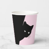 ずるそうな黒猫ピンクのハッピーバースデー、年齢と名前 紙コップ (裏面)