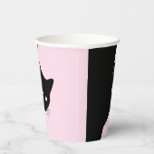 ずるそうな黒猫ピンクのハッピーバースデー、年齢と名前 紙コップ (右)