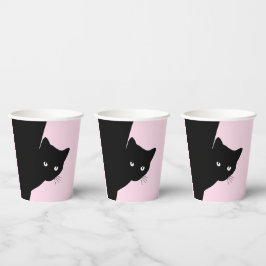 ずるそうな黒猫ピンクのハッピーバースデー、年齢と名前 紙コップ