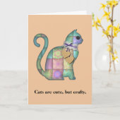ずる賢い猫キルトのおもしろい誕生日カード カード (黄色い花)