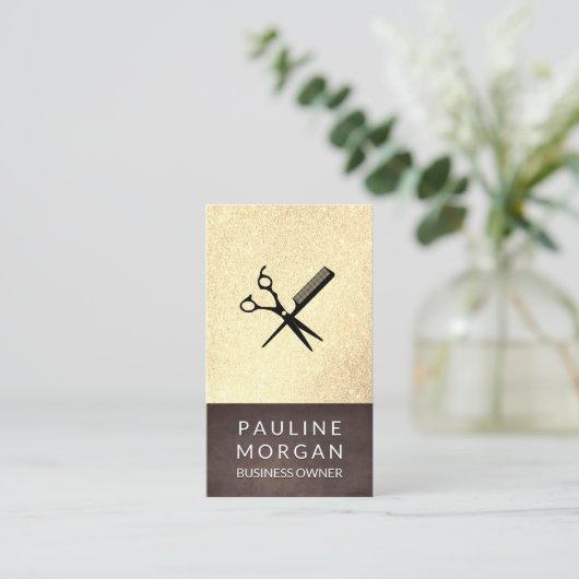 せん断とコームのエレガントグリッター茶色のテクスチャ 名刺 (スタンド正面)