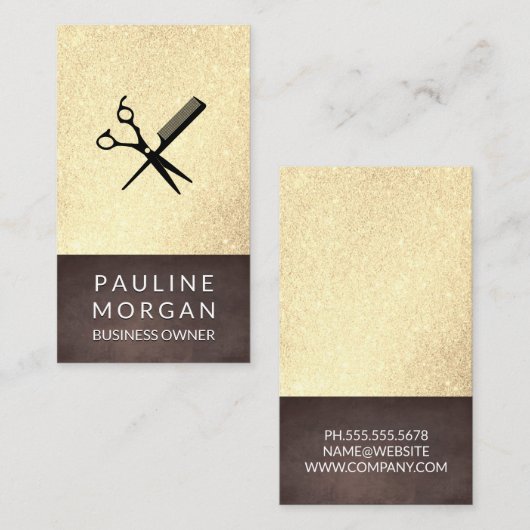 せん断とコームのエレガントグリッター茶色のテクスチャ 名刺 (正面/裏面)