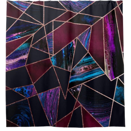 ぜいたくなバラ金ゴールド液絵を描大理石ジオメトリ シャワーカーテン (正面)