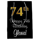 ぜいたく、エレガント金ゴールドルフェイクック74誕生日 ミディアムペーパーバッグ (正面)