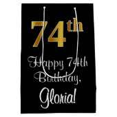 ぜいたく、エレガント金ゴールドルフェイクック74誕生日 ミディアムペーパーバッグ (裏面)